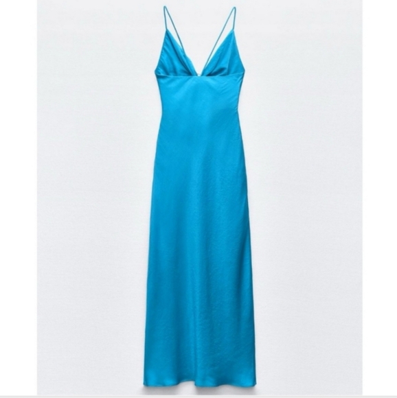 Zara SATIN EFFECT CUT OUT MIDI DRESS - Picture 13 of 16